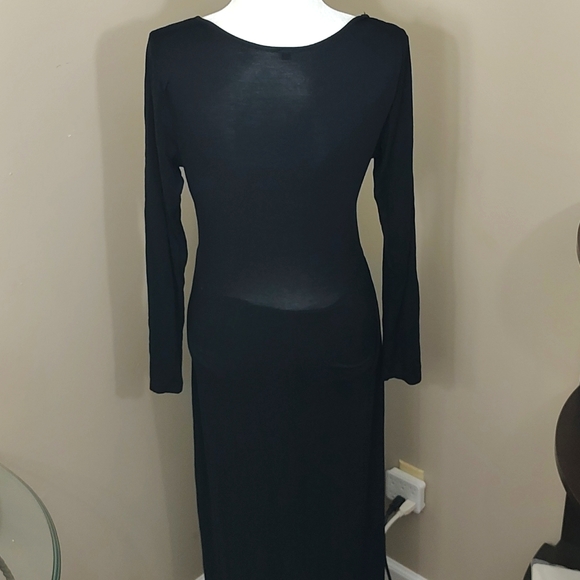 Scoop Neck Button Down Black Dress with Pockets - Picture 5 of 6